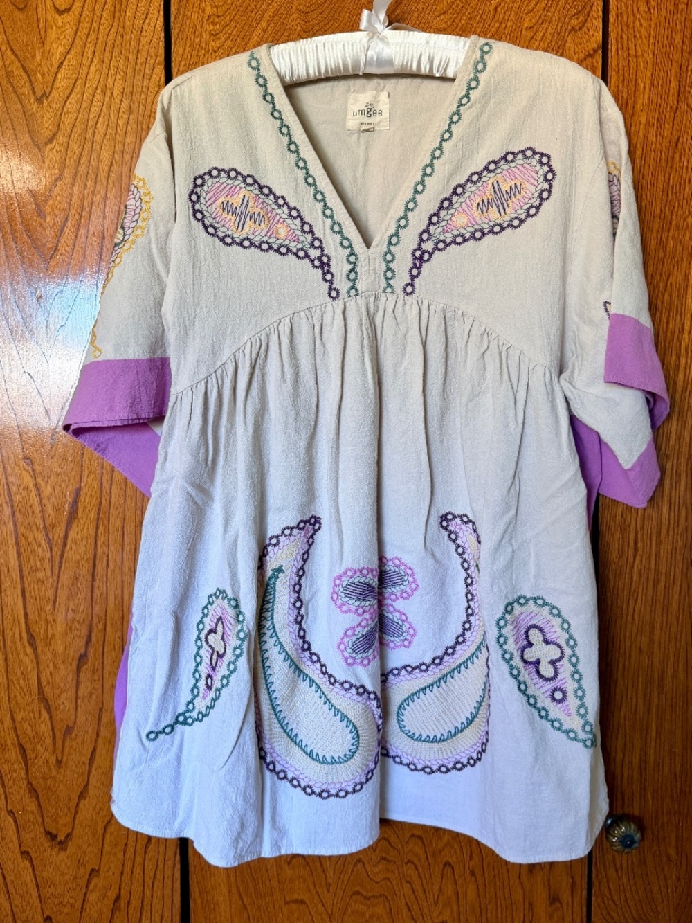 Umgee Cotton Paisley Relaxed Fit Batwing Sleeves Mini Dress/Tunic Med